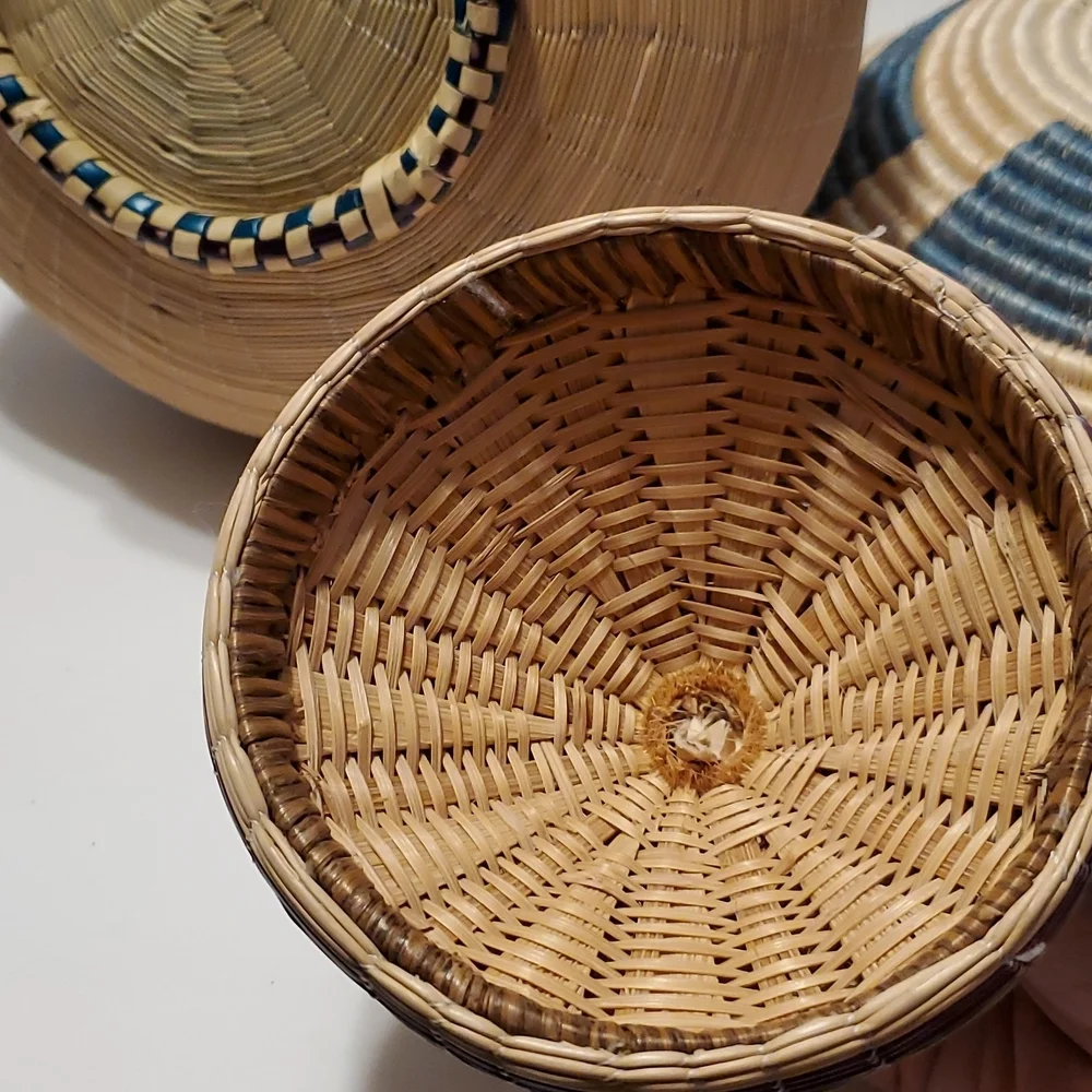 African Rwandan Tutsi Lidded Basket Hand Woven Basket with Geometric Design